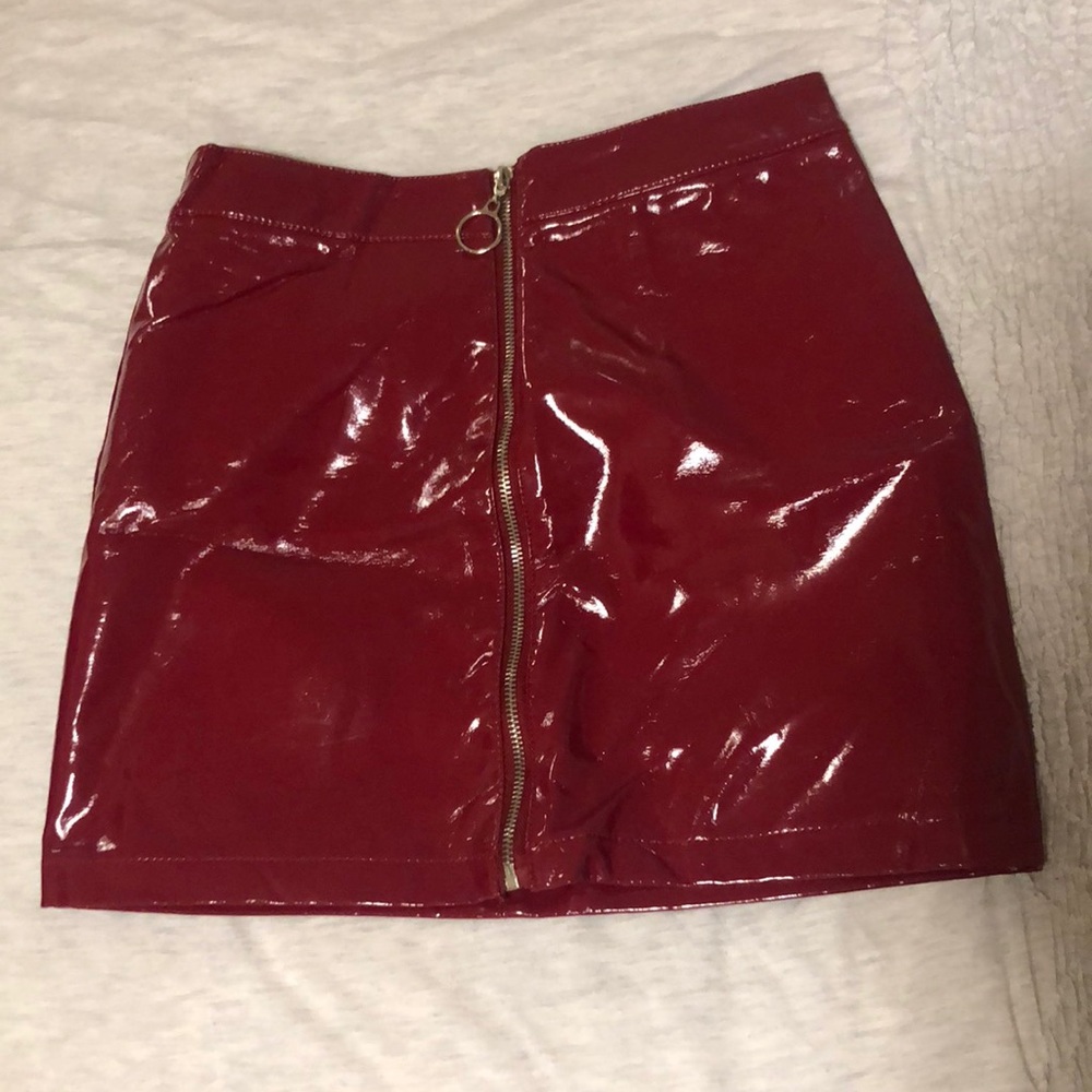 Red faux leather skirt